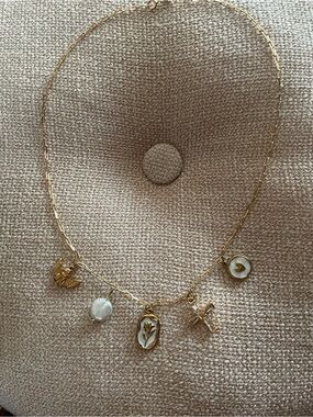 Gold Charm Necklace with White Accents - Ladies Fashion Jewelry